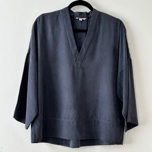 Gap 100% Lyocell Tencel Gray Blue Kimono Sleeve V-Neck Top